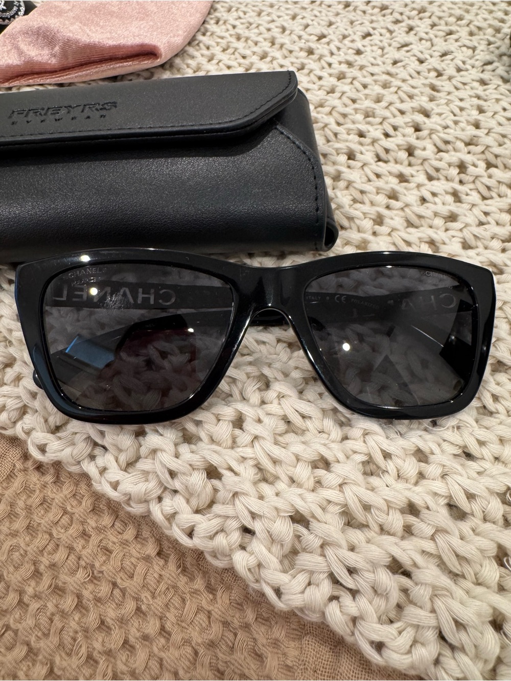 CHANEL Black Oversized Square Sunglasses with Dark Lenses